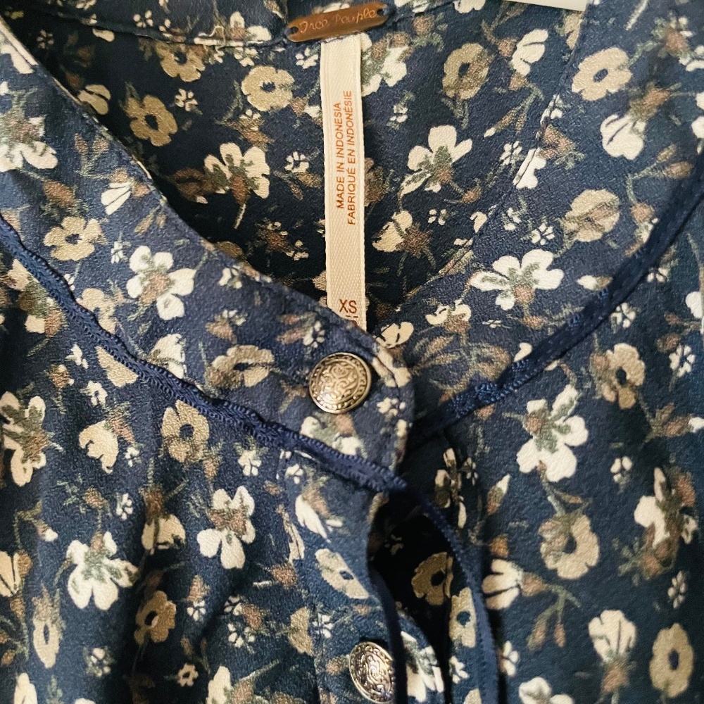 Free People XS Navy Slate Blue Floral Print Midi Dress - Picture 4 of 16